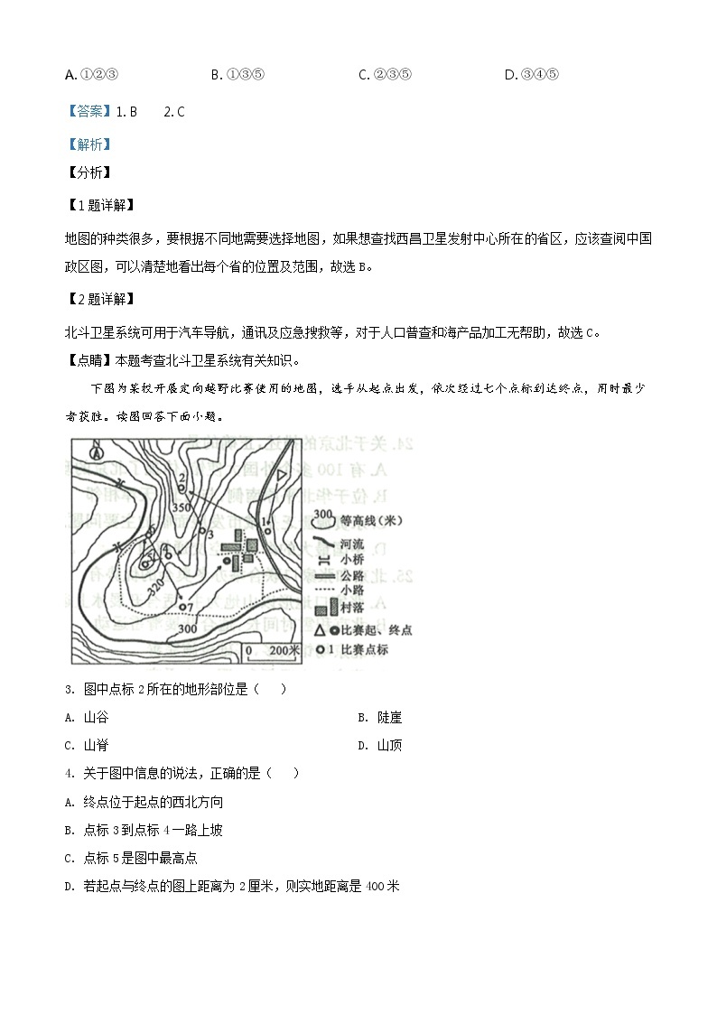 山东省滨州市2020年中考地理试题（原卷版+解析版）02