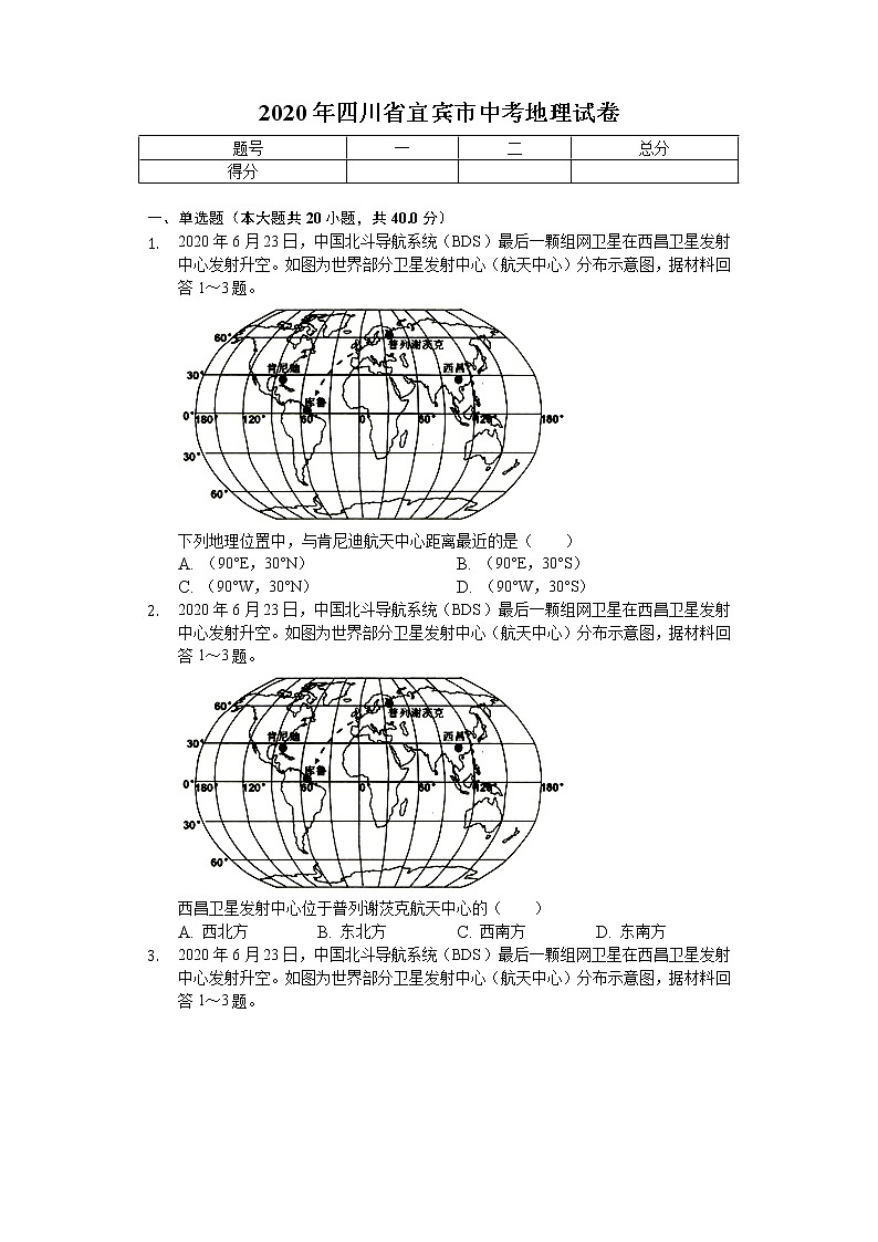 2020年四川省宜賓市中考地理試卷第1頁