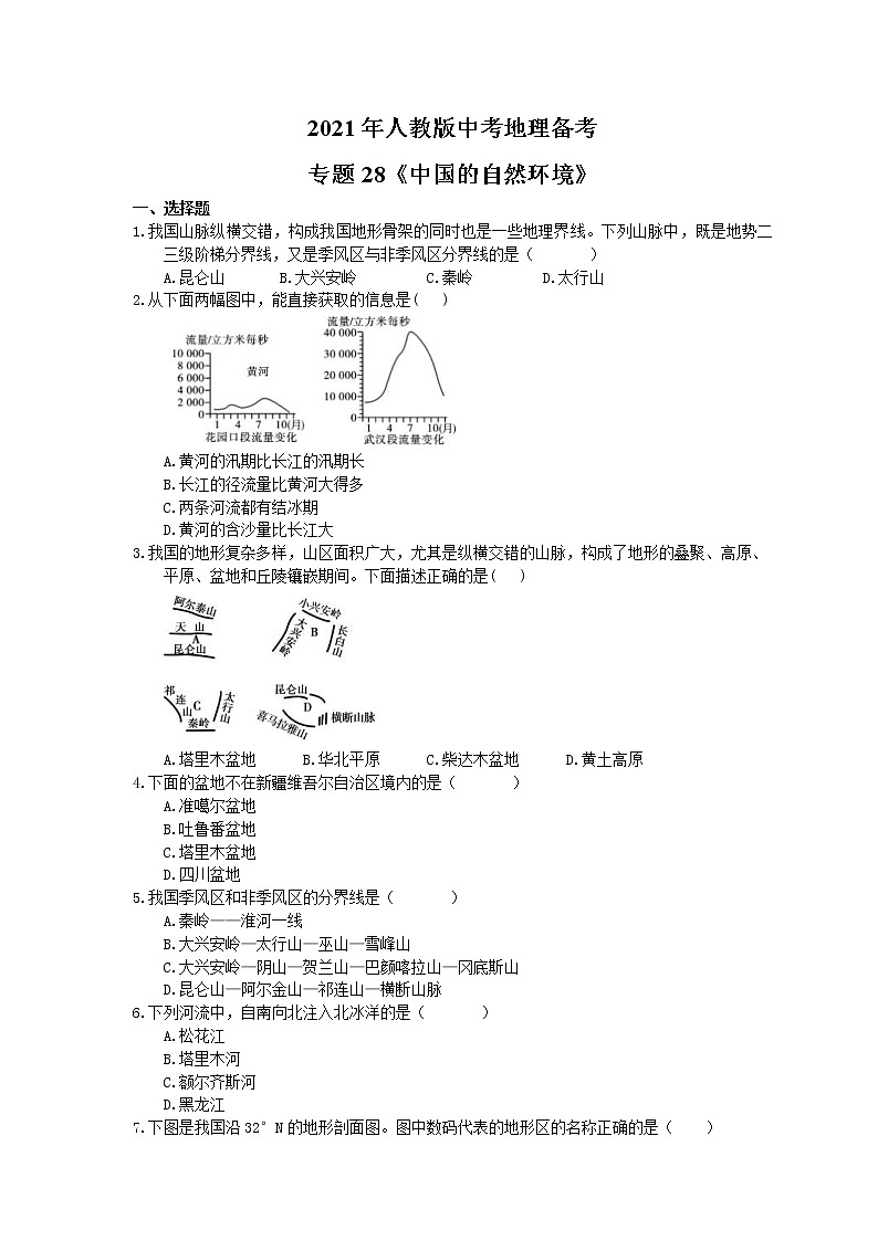 2021年人教版中考地理备考专题28《中国的自然环境》(含答案)01