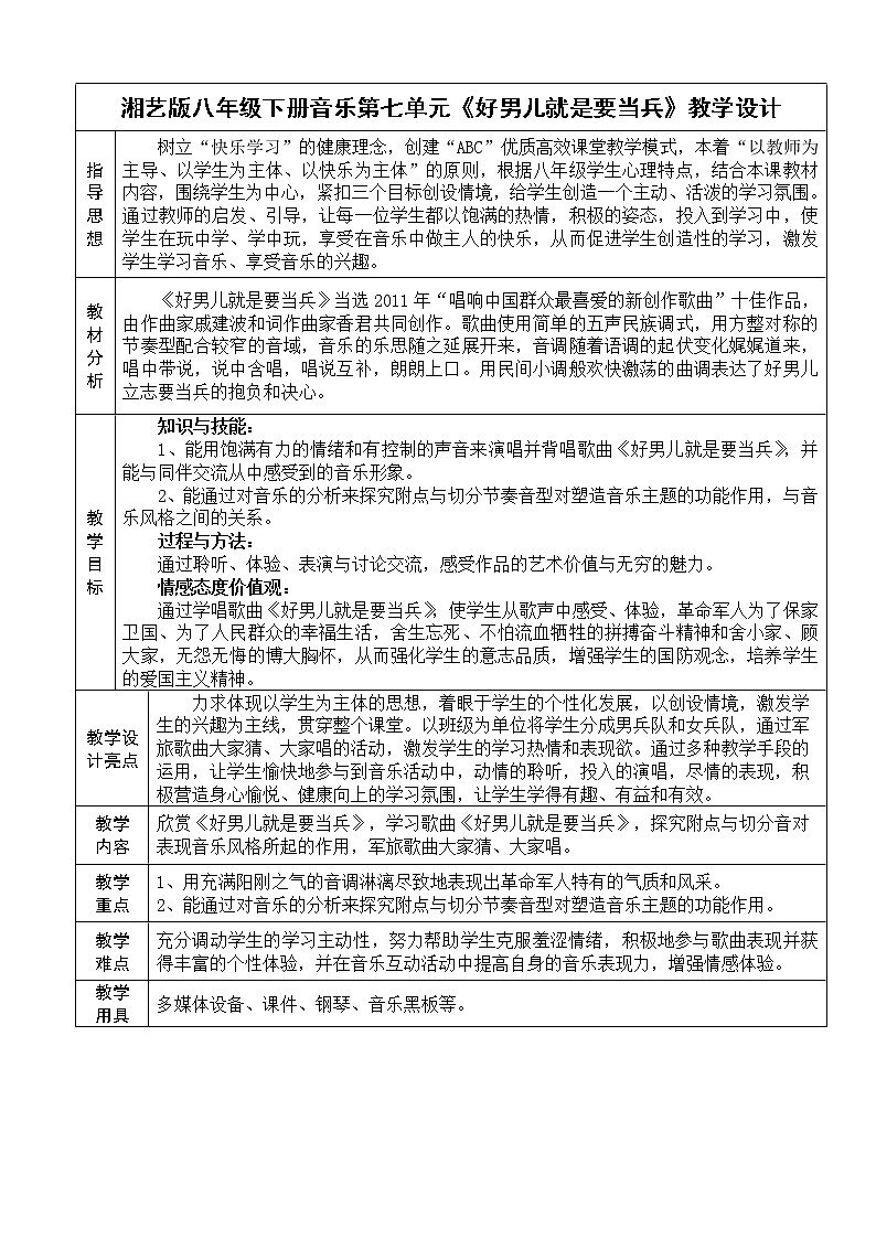 湘音8下 7.1.2好男儿就是要当兵 教案01