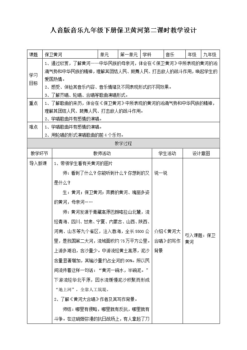 第一单元第二课时欣赏保卫黄河 课件(送教案)01