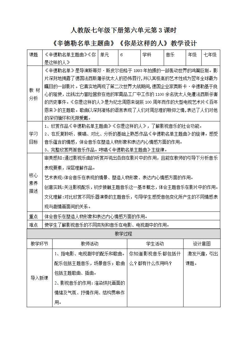 【核心素养】人教版七下6.3《辛德勒名单主题曲》《你是这样的人》课件+教案+素材01