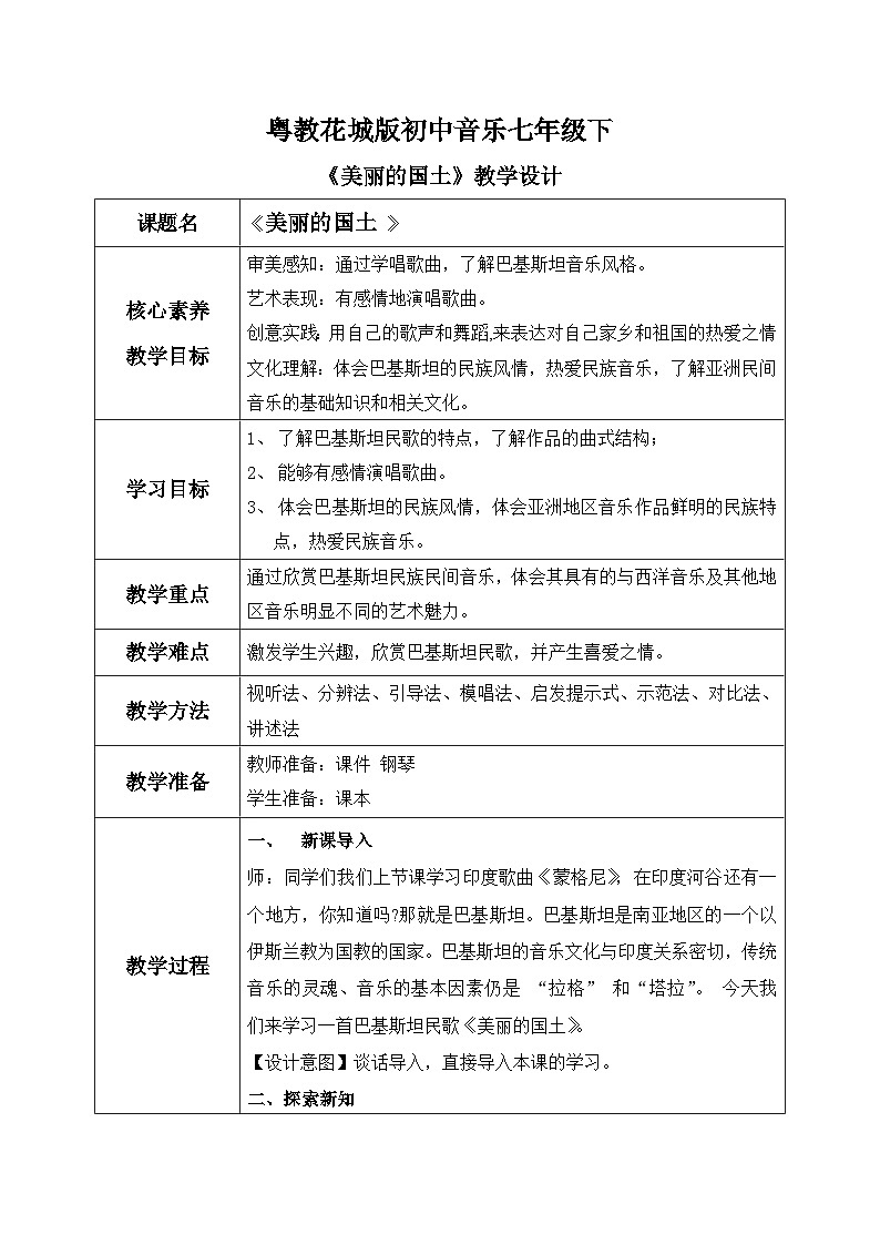 【核心素养目标】粤教花城版初中音乐七年级下册+2《美丽的国土》课件+教案+素材(含课后反思)01