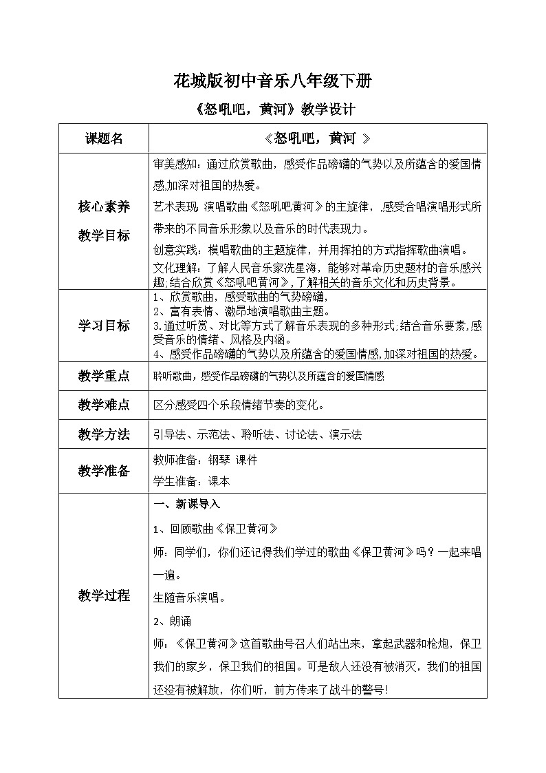 【核心素养目标】花城版初中音乐八年级下册 《怒吼吧,黄河》 教案+课件+素材(含教学反思)01