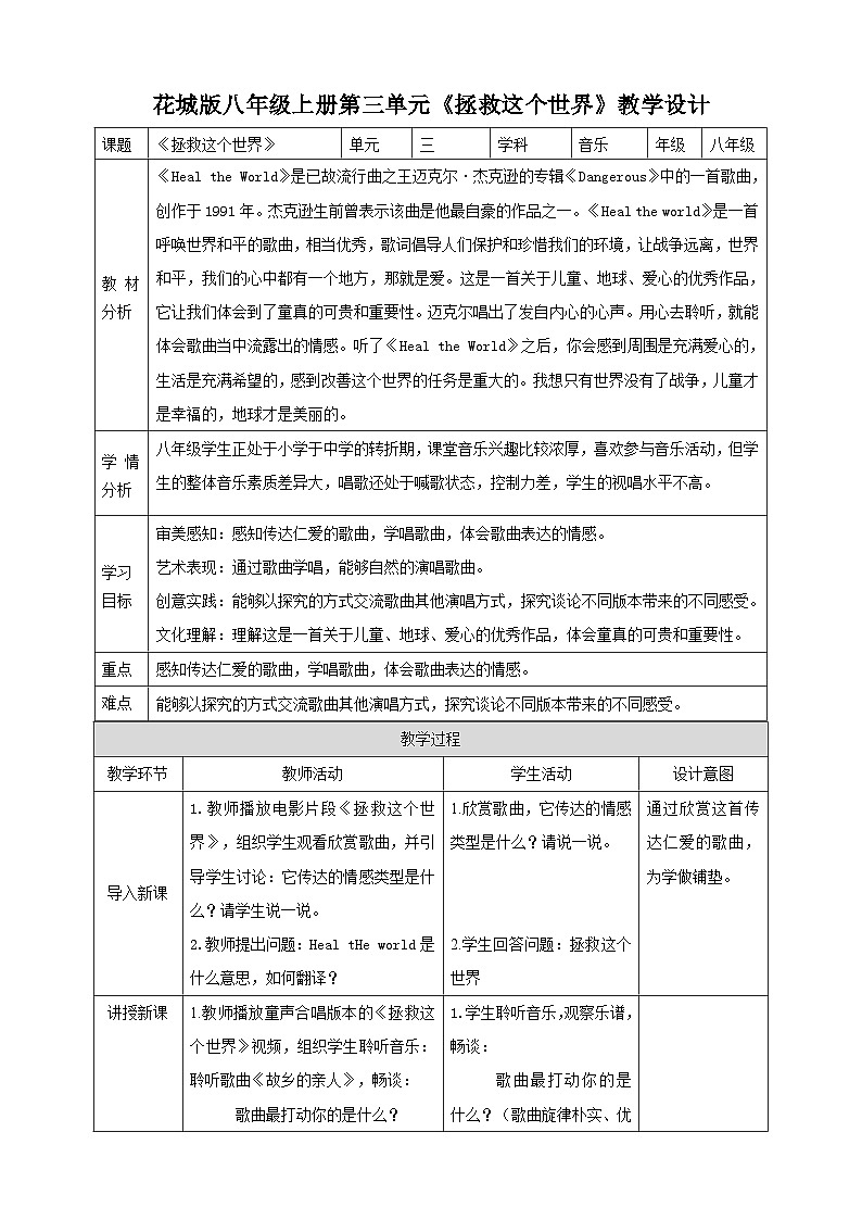 【核心素养目标】花城版八上音乐  第三单元《Heal the Word》课件+教案+素材01