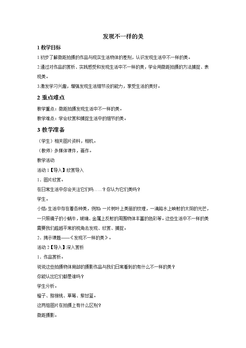 发现不一样的美 教案第1页