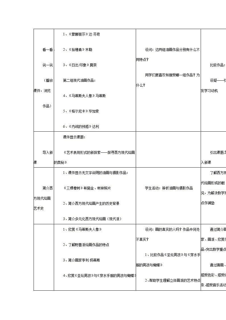 赣美版美术七下第九课《艺术表现形式的新探索》word教案03