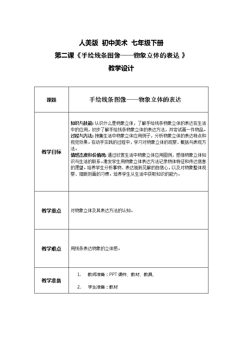 人美版七下2.《手绘线描图像 物象立体表达》课件+教案01