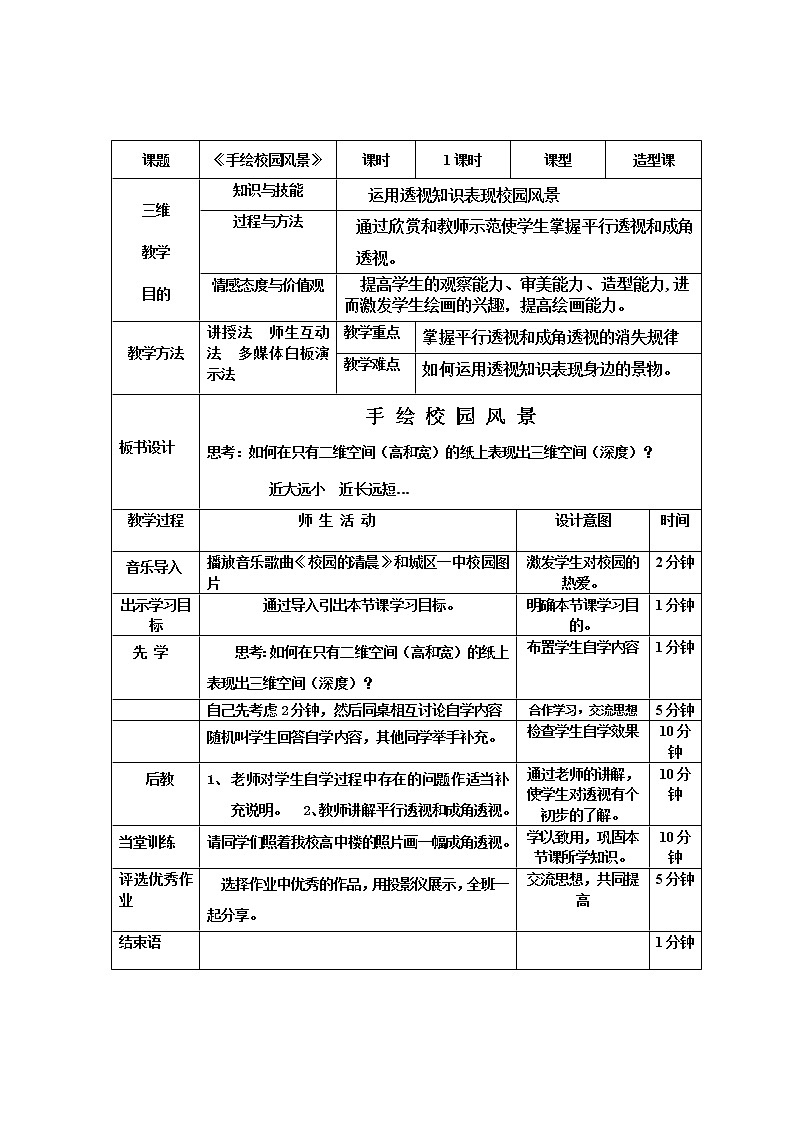 浙江人民美術(shù)出版社初中美術(shù)七年級下冊 5.手繪校園風景   教案3第1頁