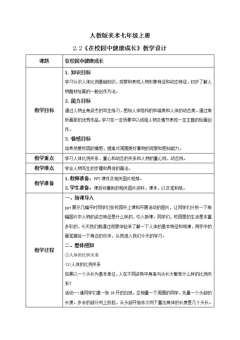 人教版7上美术《在校园中健康成长》课件PPT+教案01