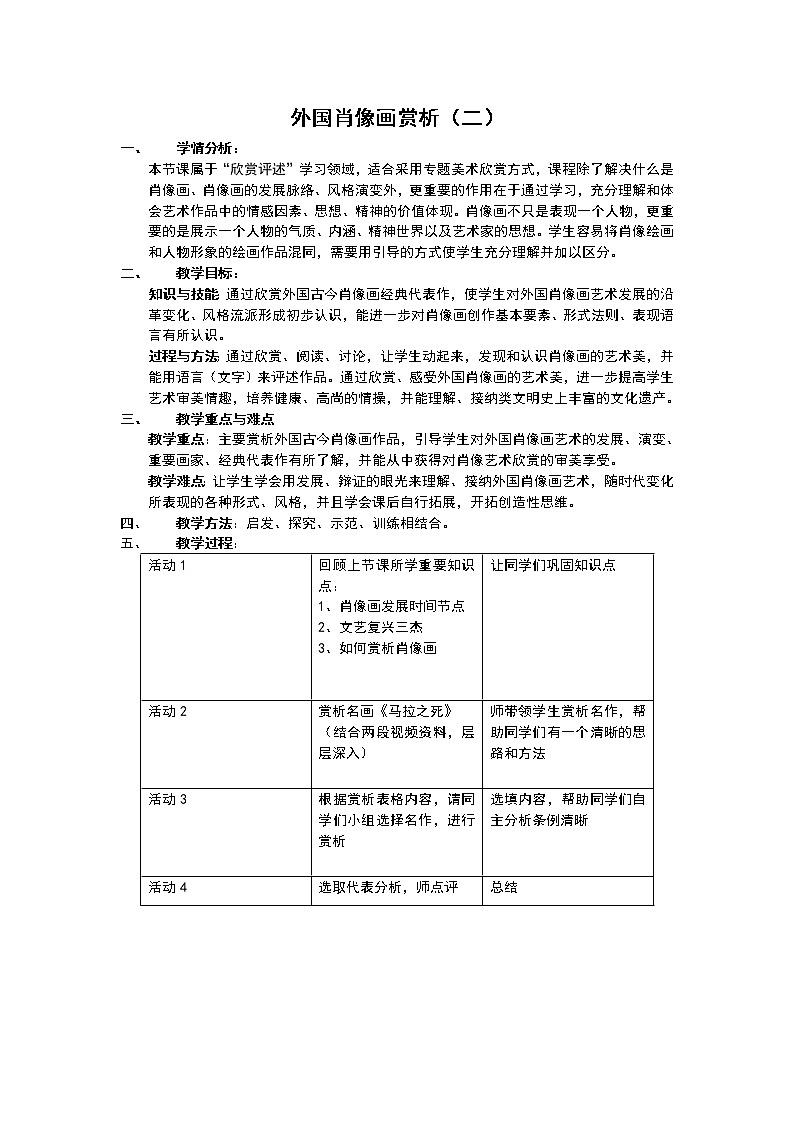 苏少版七年级下册美术 9在绘画中永生 外国肖像画 教案01