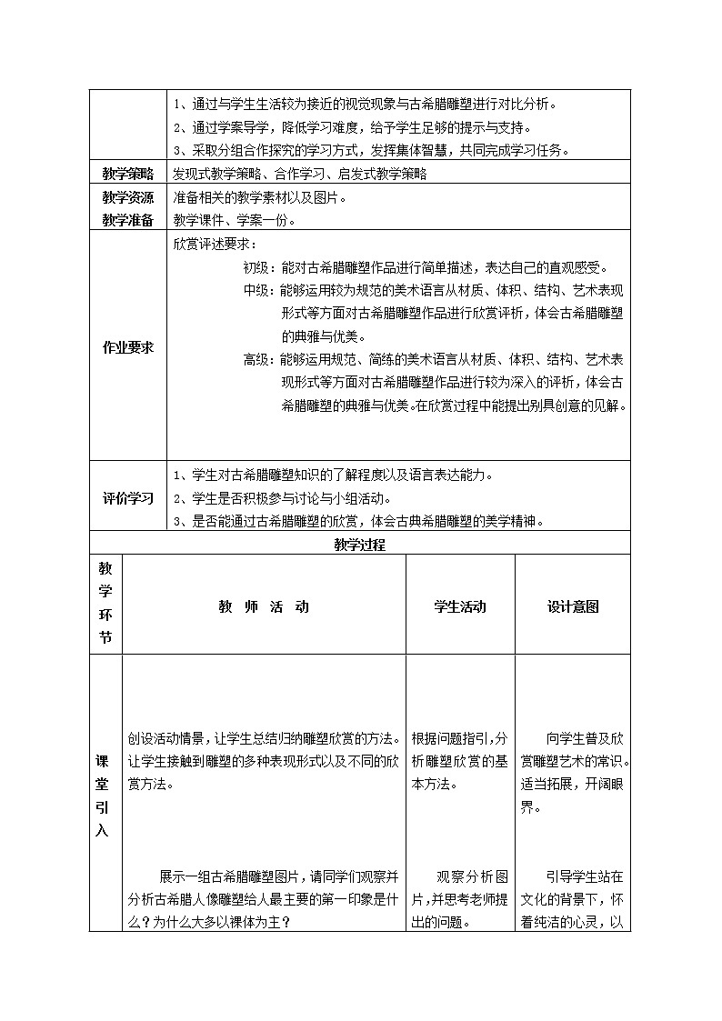 岭南版美术八下 2典雅优美的古希腊雕塑  教案第2页