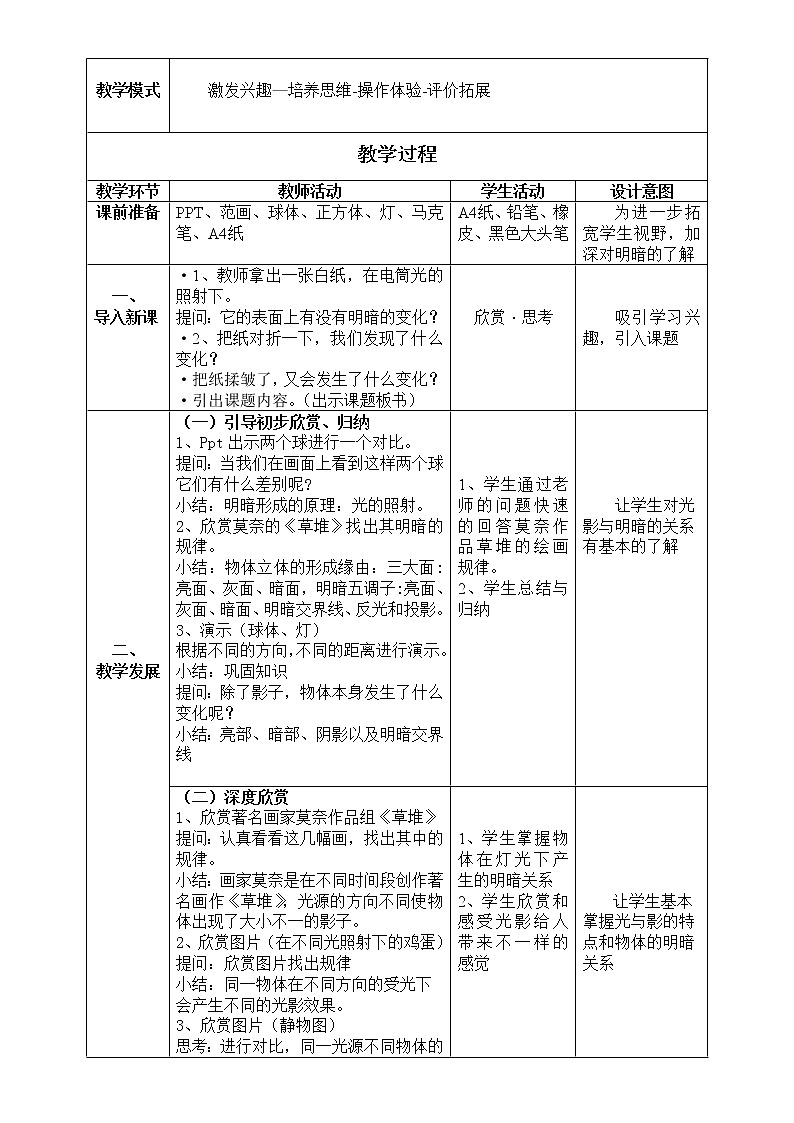 岭南版美术八下 5明暗的造型 教案第2页