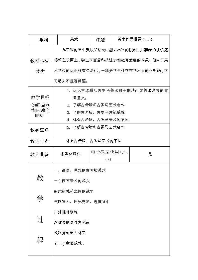 湘美九上 美术作品概览(五) 教案01