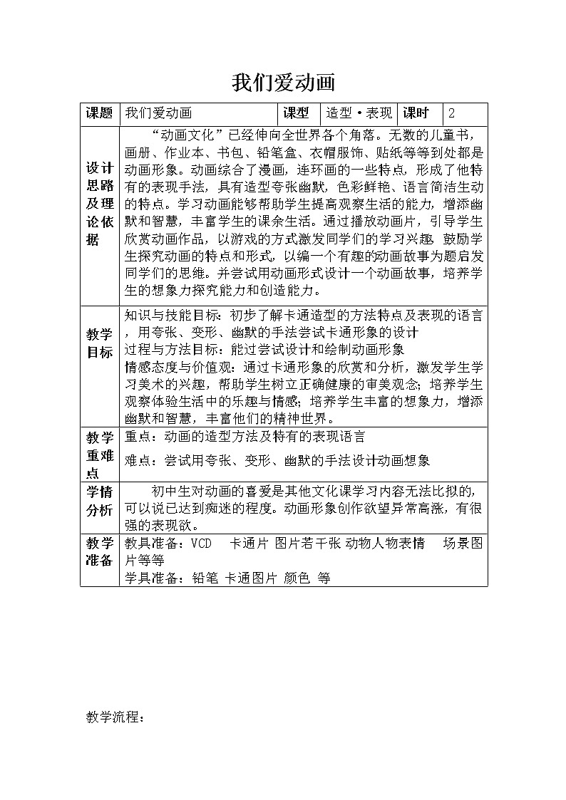 冀美版七上美术 14我们爱动画 教案01