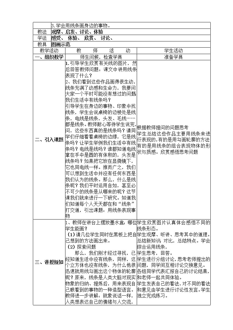 冀美版美术七年级上册《用线条表现事物》教学设计第2页