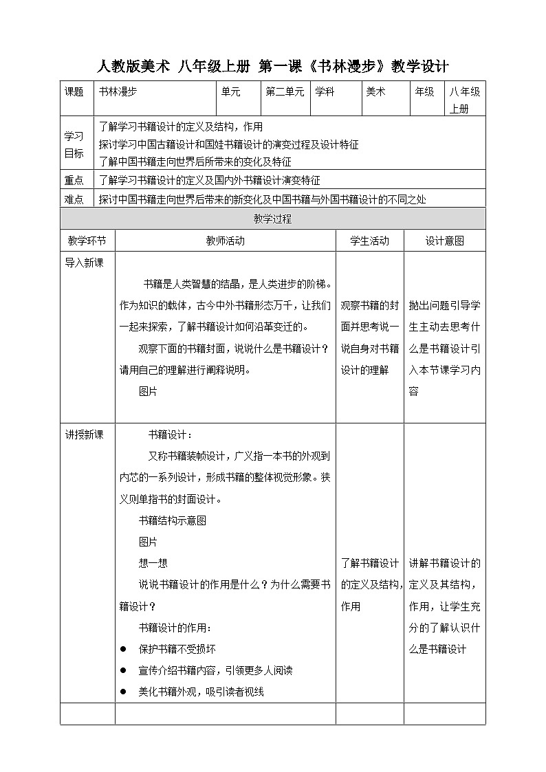 【人教版】八上美术 2.1《书林漫步》课件+教案01
