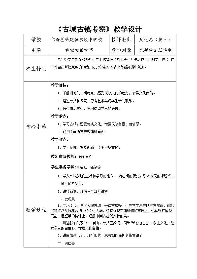 美术《古城古镇考察》教学设计01