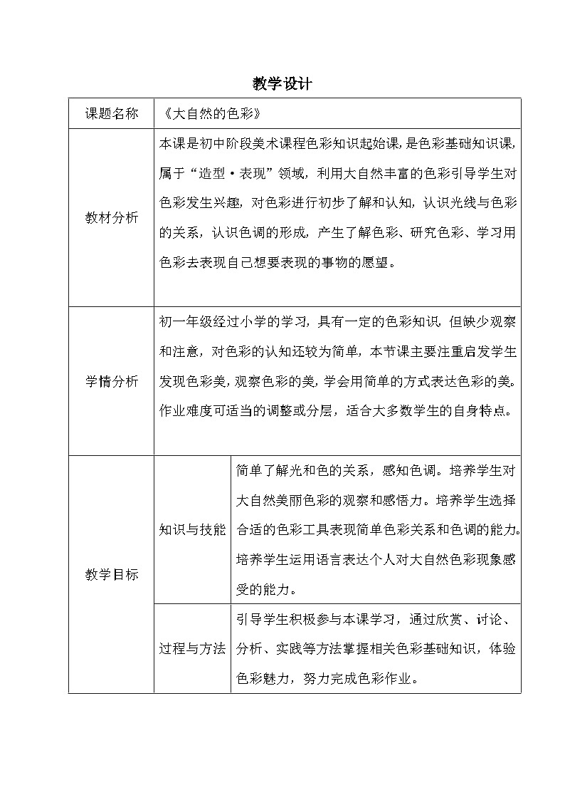 人美版初中美术七年级上册 6. 大自然的色彩 教案01