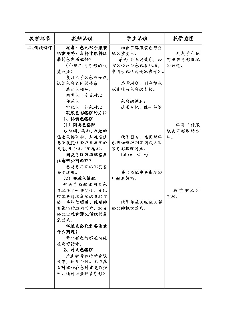 人美版初中美術七年級下冊 6. 學習服裝的色彩搭配   教案第2頁