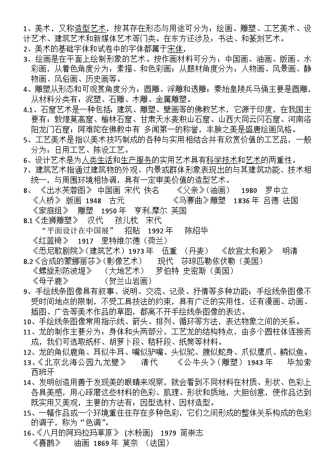 人美版 七年级上册册【美术】复习资料试卷第1页