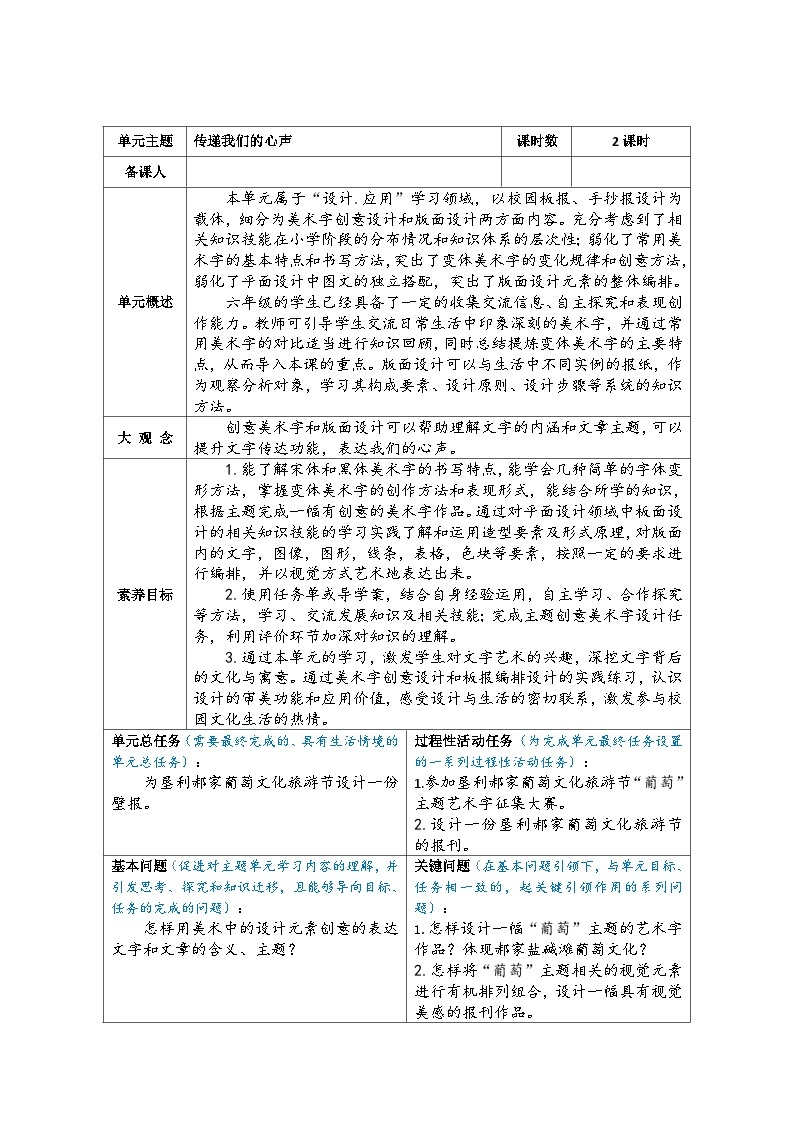 人教版初中美术七年级上册 3.1 传递我们的心声   教案01