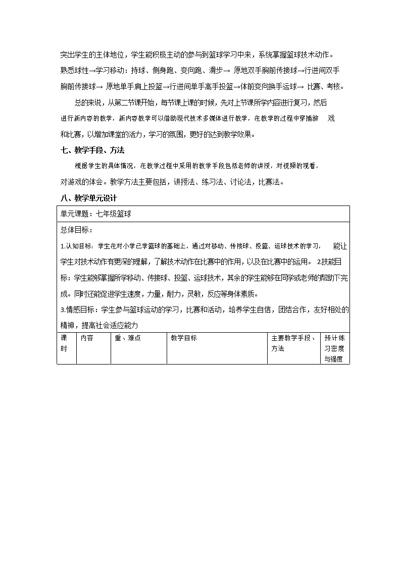 第四章篮球——原地双手胸前传接球教学设计2021—2022学年人教版体育与健康七年级全一册第2页