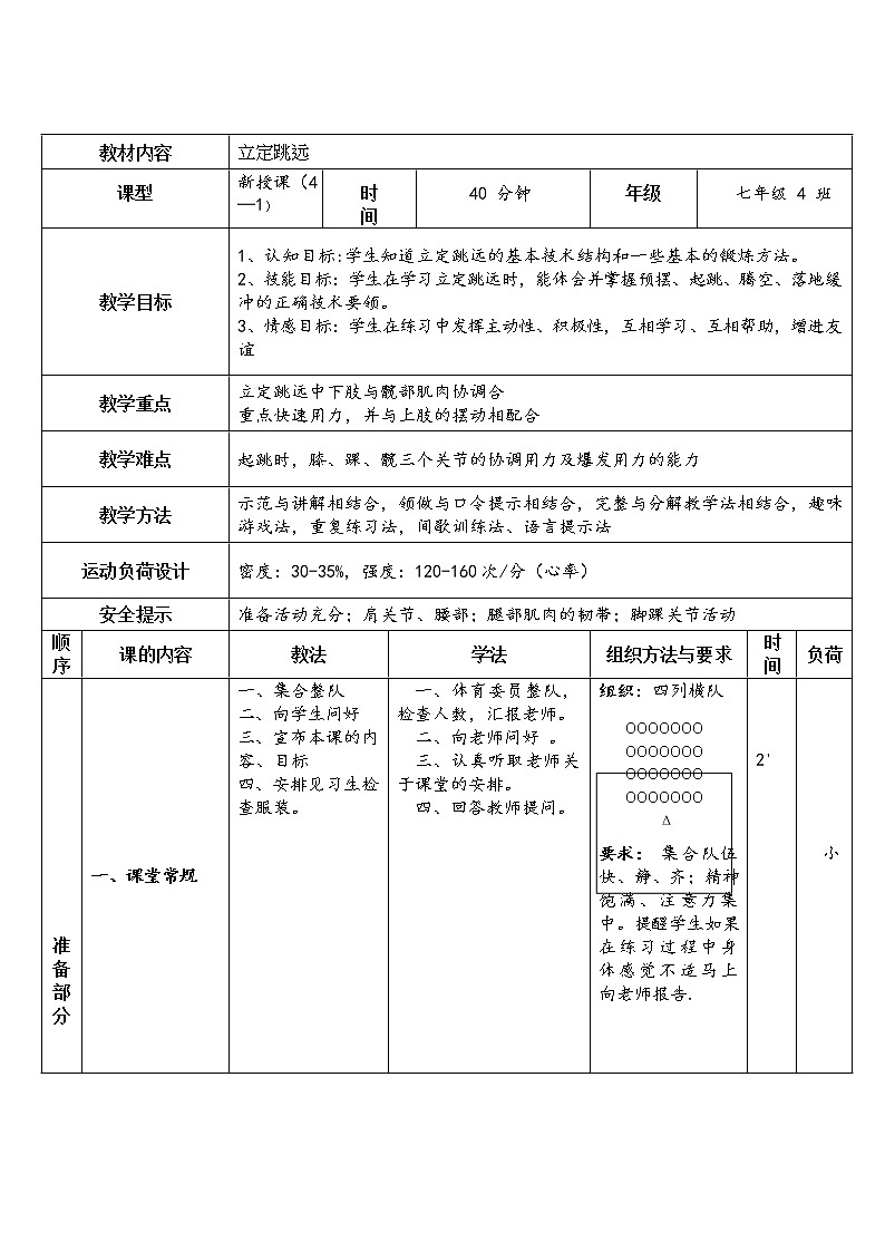 第二章田径——立定跳远教学设计2021—2022学年人教版体育与健康七年级全一册 (3)第1页