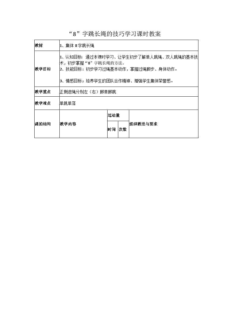 初中体育与健康 人教版 九年级全一册 第九章花样跳绳 教案第2页