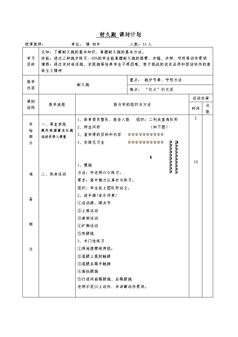 初中体育与健康 人教版初二 第二章田径 跑----耐久跑教案03