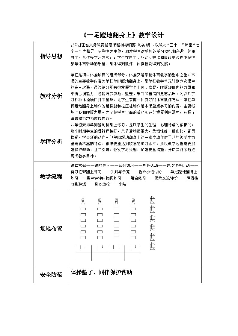 人教版八年级 体育与健康 第七章 一足蹬地翻身上(教案)第1页