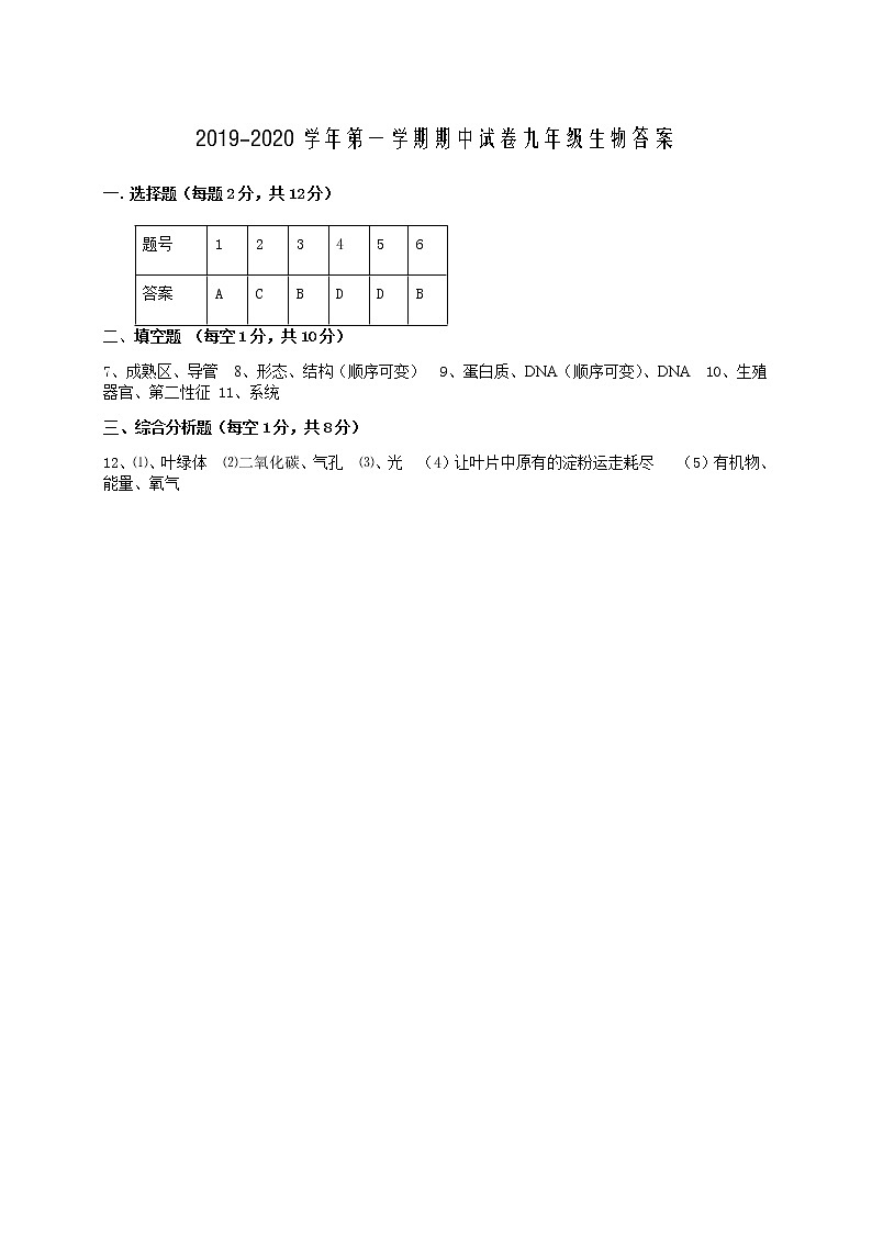 2019-2020九年级人教部编道法与历史湘教版地理苏教版生物上册期中综合试卷(含答案)01