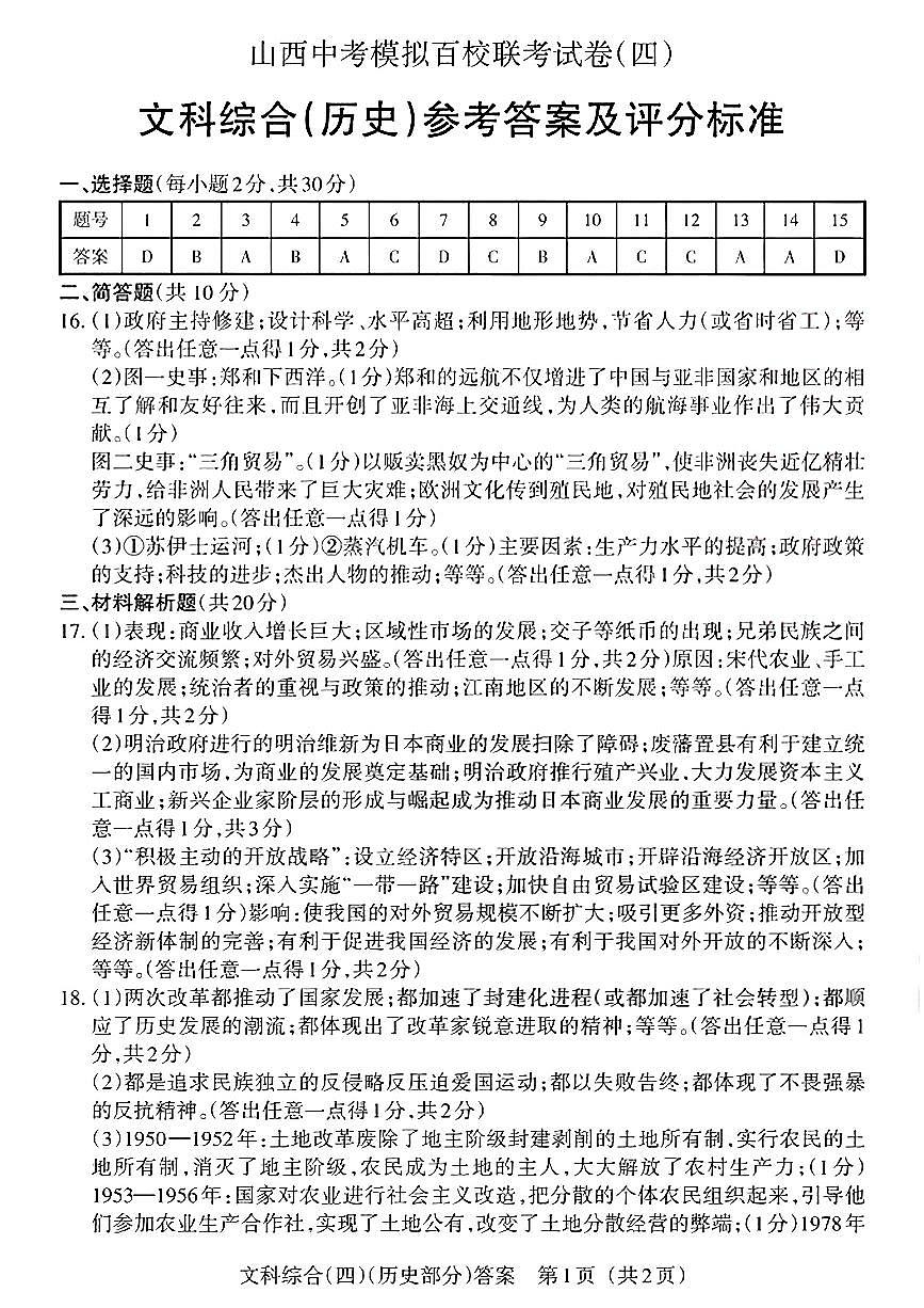 歷史答案第1頁(yè)