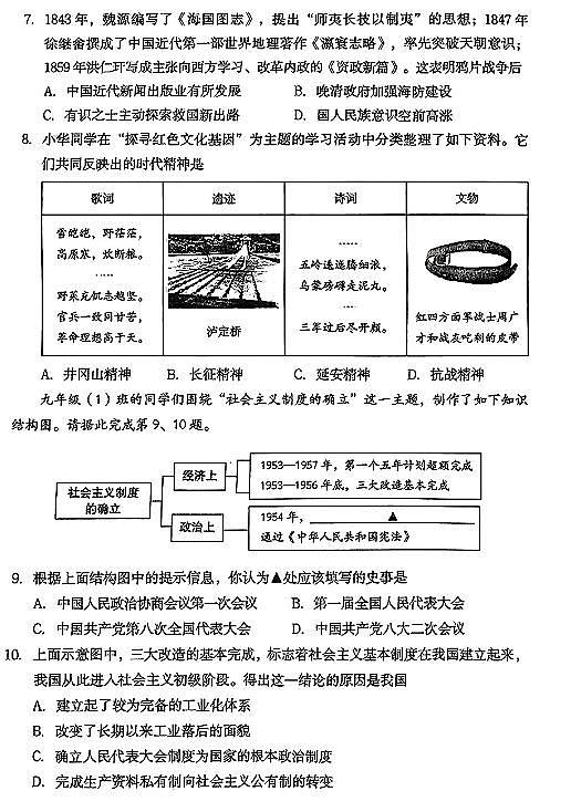2025年山西省中考学情调研考试文综试卷试题(含答案)第3页
