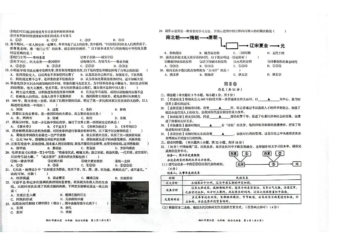 贵州省铜仁市碧江区2025年春季学期 七年级半期考试 政治历史合卷试卷+答题卡第2页
