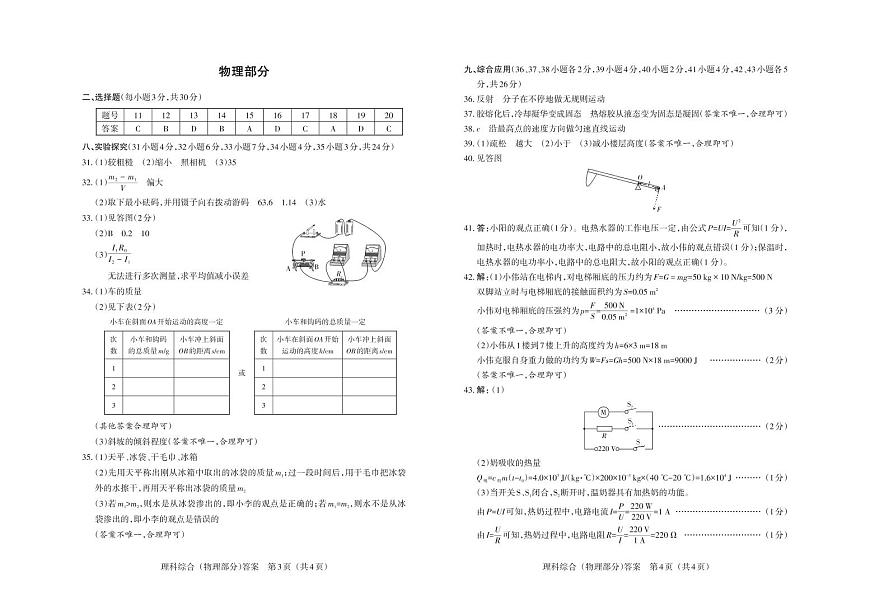 2023年山西省中考適應(yīng)性訓(xùn)練-物理-答案第1頁(yè)