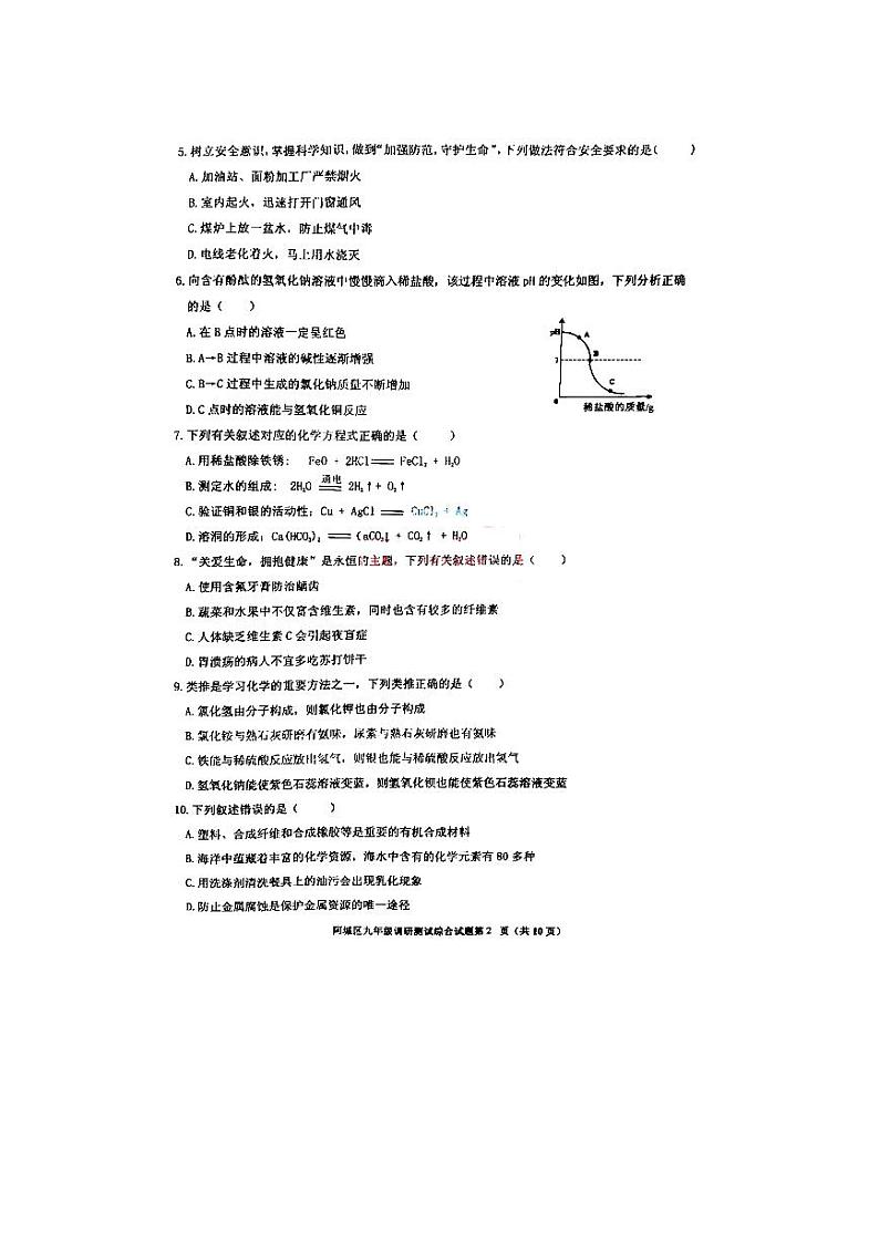 黑龙江省哈尔滨市阿城区2023年4月中考一模理科综合试卷02