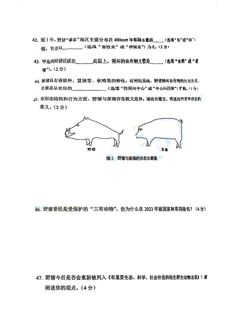2024屆上海市寶山區(qū)中考一?？鐚W(xué)科試卷含答案第2頁