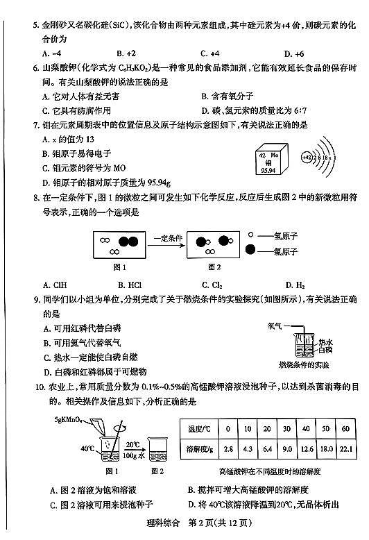 2024年山西省初中九年级中考适应性测试(二)理综试卷+答案02