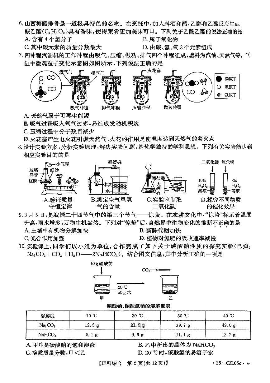 山西省呂梁市中陽縣部分學(xué)校2025年中考二模理綜試卷第2頁