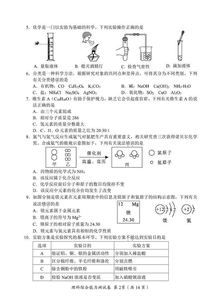 2025中考理综正卷第2页