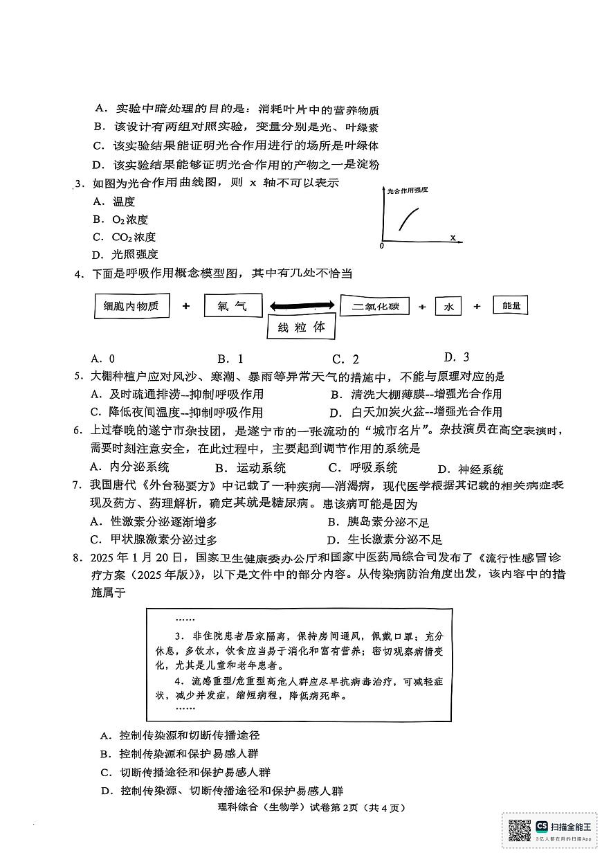 2025年四川省遂寧市中考理綜-生物真題第2頁