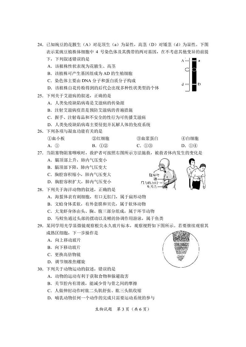 2021年海南省中考生物真题卷及答案(pdf版)03