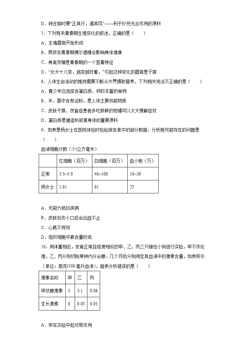 湖南省湘潭市2021年中考生物试题真题(word版 含答案)02