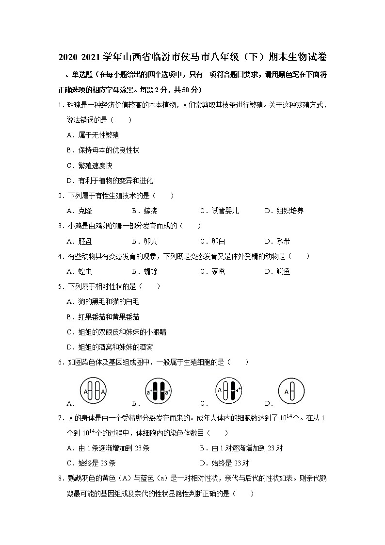 2020-2021学年山西省临汾市侯马市八年级下学期期末生物试卷(word版 含答案)第1页