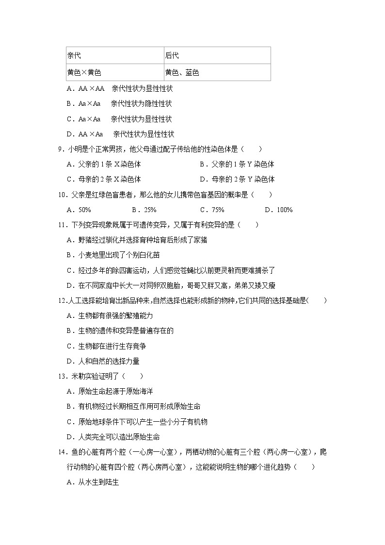 2020-2021学年山西省临汾市侯马市八年级下学期期末生物试卷(word版 含答案)第2页
