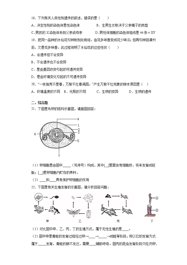 山西省临汾市翼城县2020-2021学年八年级下学期期中生物试题(word版 含答案)03