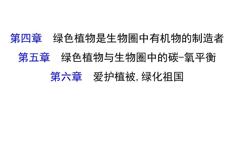 2021-2022学年人教版生物中考复习之绿色植物是生物圈中有机物的制造者 绿色植物与生物圈中的碳-氧平衡 爱护植被,绿化祖国课件PPT第1页