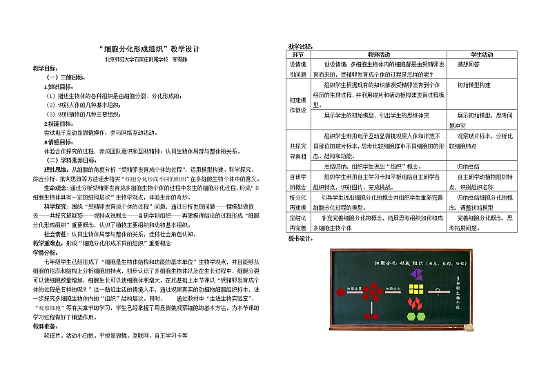 冀教版七年级生物上册第二章《第二节 细胞分化形成组织 》教案01
