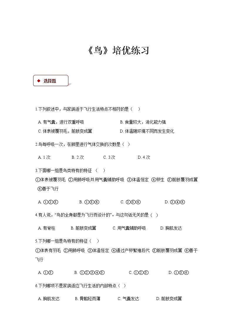 5.1.6《鸟》(基础+培优+提升)练习01